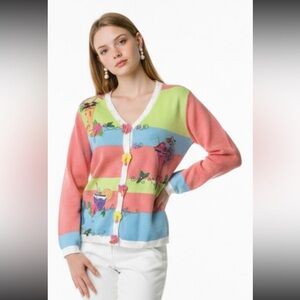 JACK B QUICK Cardigan Sweater Tropical Cocktail Beaded Sequins Cruise Medium